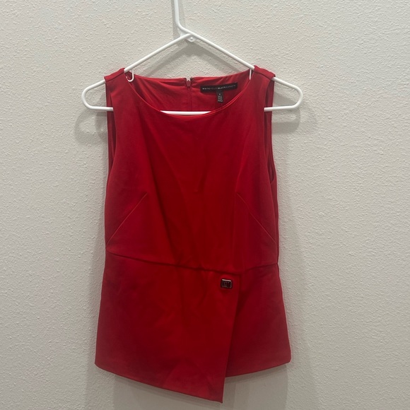 White House Black Market Red Asymmetrical Sheath Blouse - Picture 2 of 8
